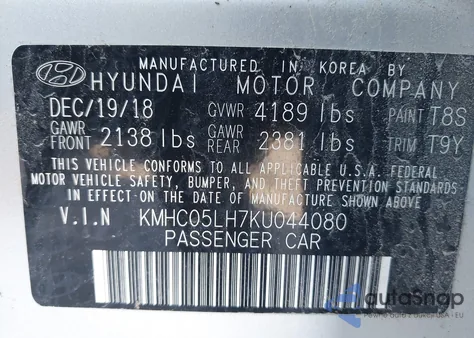 2019 Hyundai Ioniq Electric Limited из США, поврежденный, VIN KMHC05LH7KU044080